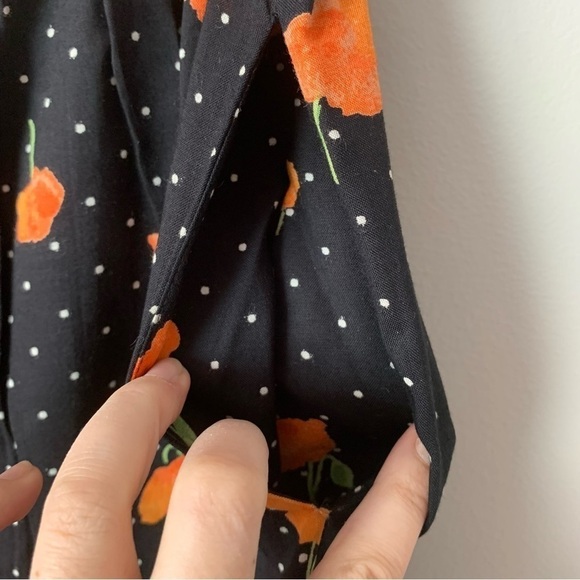 Women's Vintage Elastic Waist Black Floral Print Wide Leg Pants - Picture 4 of 7